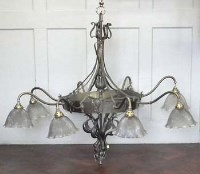 Lot 565 - Large brass Art Noveau chandelier  with eight