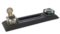 Lot 14 - Asprey London glass and leather inkstand.