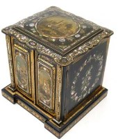 Lot 24 - Victorian papier mache liqueur cabinet with Melrose Abbey on lid.