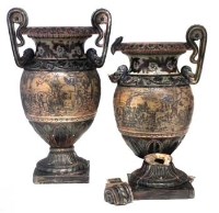 Lot 208 - Large pair of Doulton (probably Lambeth) twin handled vases probably by Hannah Barlow