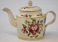 Lot 285 - Small Creamware drum shape teapot circa 1770