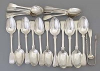 Lot 322 - Group of mixed silver fiddle pattern spoons etc.