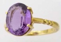 Lot 346 - 18ct gold single stone amethyst dress ring.