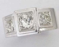 Lot 389 - French 18ct white gold three stone diamond ring