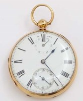 Lot 395 - 18ct gold open faced pocket watch with power indicator