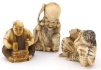 Lot 420 - Japanese bone netsuke of an immortal with a stick