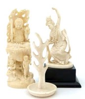 Lot 421 - Japanese carved ivory shrine of Fudo amongst