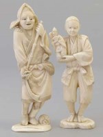Lot 422 - Two Japanese ivory okimonos