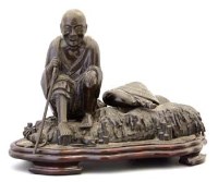 Lot 446 - Japanese bronze group of a man beside a stream.
