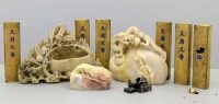 Lot 448 - Chinese soapstone brushpot, soapstone dragon seal
