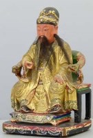 Lot 449 - Chinese carved hardwood figure of an emperor.