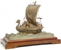 Lot 460 - Japanese mixed metal, silver ceremonial boat.