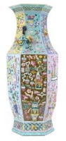 Lot 480 - Chinese polychrome hexagonal vase decorated in