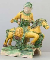Lot 502 - Chinese horse and rider ridge tile, sancai glaze.