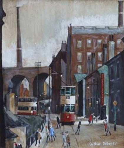 Lot 510 - Arthur Delaney, Stockport Viaduct, oil.