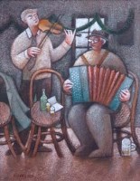 Lot 518 - Jiri Borsky, Village Duo, acrylic.