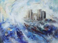 Lot 534 - David Wilde, A Windy Day: Harlech Castle, acrylic on board.