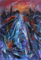 Lot 549 - David Wilde, Rush Hour, Hyde Road, Autumn, acrylic.