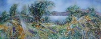 Lot 550 - David Wilde, The Old Slate Fence with Yacht Race and Mickey, My Cat, acrylic.
