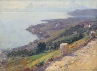 Lot 559 - English School, 20th century, Coastal view, oil on canvas.