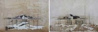 Lot 580 - Mike Howarth, Rural landscapes, oil and collage (2).