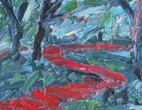 Lot 592 - Adrian Johnson, The Red Path, oil.