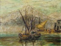 Lot 608 - Arthur Delaney, Fishing boats, oil.