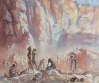 Lot 649 - G.D. Paulraj, 20th century, Indian,  The Quarry, watercolour, together with a1948 exhibition catalogue of Indian art.