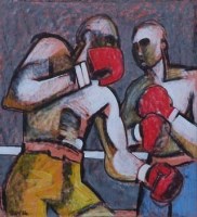 Lot 657 - Geoffrey Key, Boxers, mixed media.