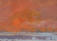 Lot 660 - Irene Halliday, Winter Fields, gouache.