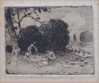 Lot 696 - Pierre Adolphe Valette, The Picnic, etching.