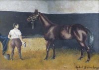Lot 713 - Herbert St. John Jones, Horse in a stable, oil.