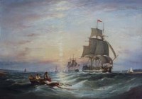 Lot 714 - Ebenezer Colls (1812-1887), Coastal view at sunset with various shipping, oil.