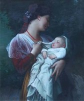 Lot 722 - E. Pavy, Portrait of a mother and child, oil.