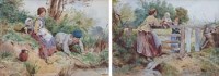 Lot 740 - Style of Myles Birket Foster, Rural views, watercolour (2).
