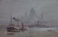 Lot 744 - Sam Brown, River scene with various shipping, watercolour.