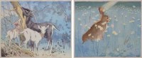 Lot 749 - A.W. Seaby, A Goat and Kids by a Tree and A Hare, two signed woodcuts (2).