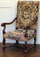 Lot 806 - William and Mary style walnut open arm chair