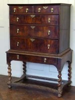 Lot 813 - Figured walnut chest on stand, circa 1700