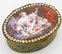Lot 10 - Enamel oval box of children blowing bubbles