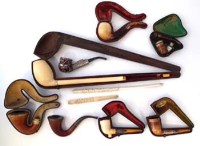 Lot 37 - Seven Meerschaum pipes,   four with hallmarked