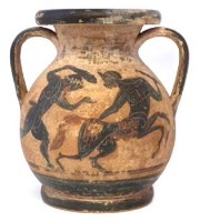 Lot 177 - Terracotta twin handled vase.