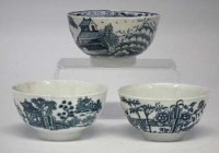 Lot 183 - Lowestoft tea bowl and two worcester tea bowls.