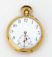 Lot 371 - 18K gold lady's Swiss fob watch