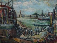 Lot 401 - English School, 20th century, Salford Docks, oil.