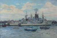 Lot 421 - D. Henty-Creer, Destroyers & Frigates, Portsmouth, oil.