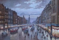 Lot 438 - Steven Scholes, Market Street, Manchester, 1938, oil.