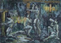 Lot 440 - Charles M. Jones, Fitting pit props, oil.