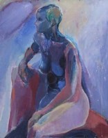Lot 473 - Kato, 20th century, Blue nude, oil.