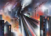 Lot 474 - David Wilde, Somewhere in Salford; the Consuming Flames of Industry, oil.